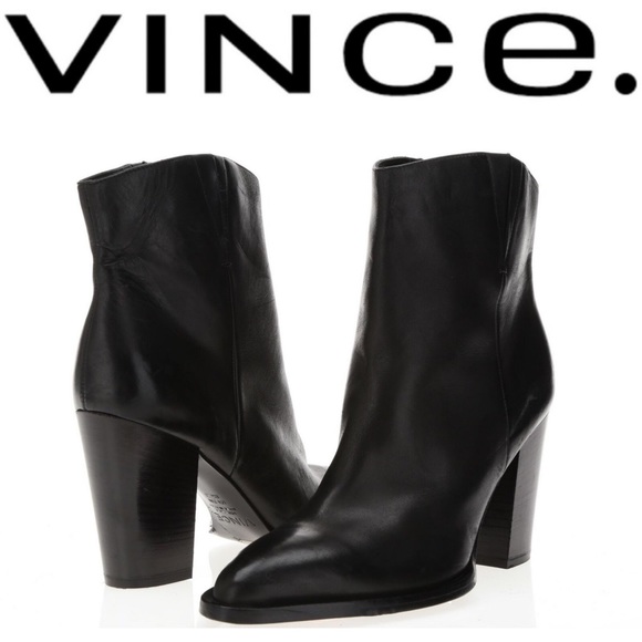 VINCE Erving Western Ankle Bootie Black Leather Stacked Heel Pointed Toe Boots 6 - Picture 2 of 16